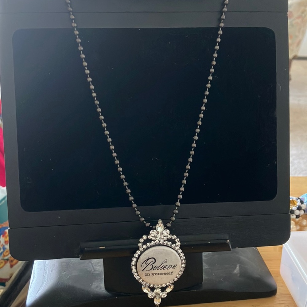 Elegant Black and Silver believe Pendant Necklace